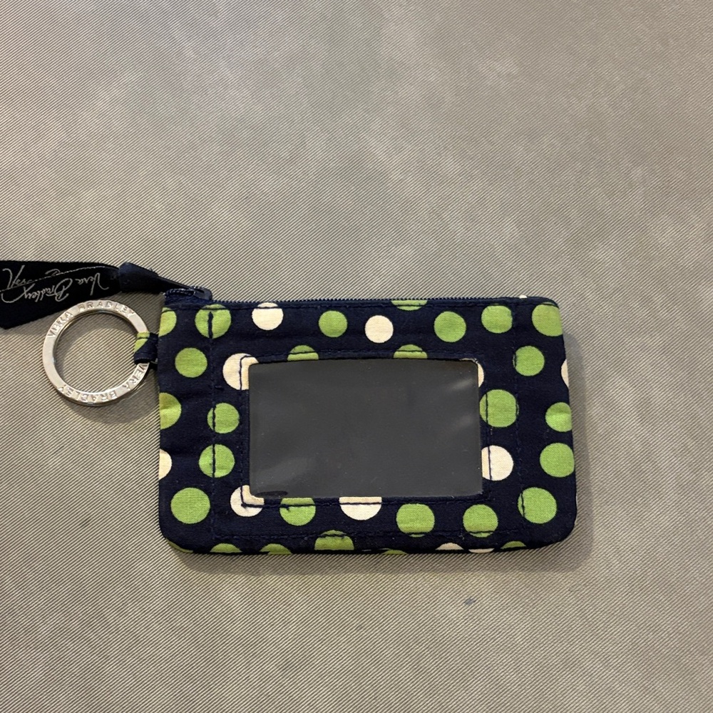 Vera Bradley Navy & Green Polka Dot Card Holder with Keyring